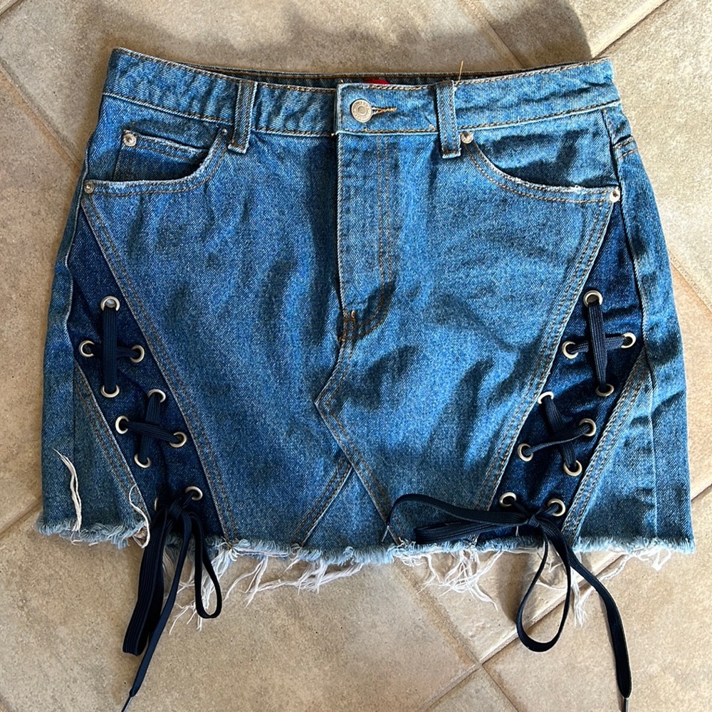 Signature8 denim skirt with tie up detail on sides